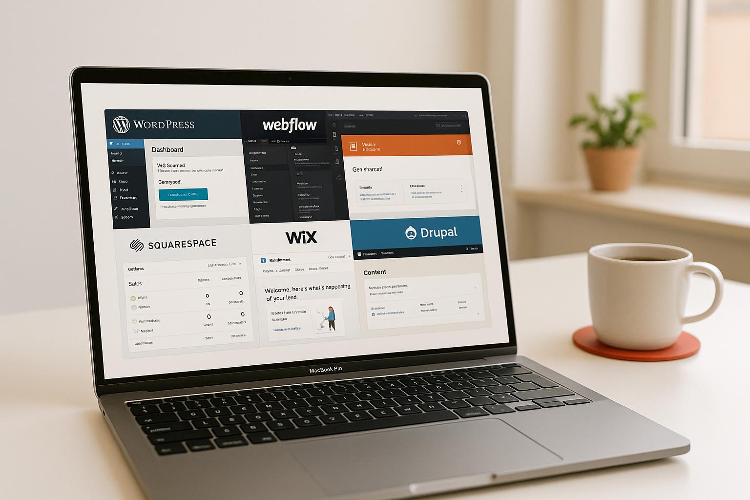 Comparaison des meilleurs CMS pour les PME en Suisse (WordPress, Webflow, Joomla, Squarespace, Wix, Drupal)
